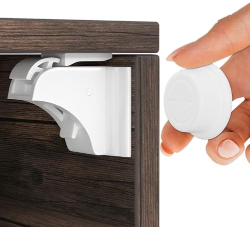 Hoffenbach Magnetische Kindersicherung 12 Schlösser + 3 Schlüssel – Schranksicherung & Schubladensicherung ohne Bohren – Unsichtbarer Magnetverschluss – Weiß