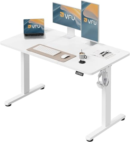 VFU Höhenverstellbarer Schreibtisch 120 x 60 cm, Schreibtisch Höhenverstellbar Elektrisch mit Memory Funktion, Stehpult, Verstellbarer Tisch, Computertisch für Büro, Standing Desk, Weiß