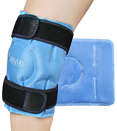 REVIX Knie Kühlmanschette mit Gel Kühlpad Wiederverwendbar Blau | Tragbares Knie Kühlpack mit verstellbaren Bändern und weicher Oberfläche für Sport Alltag und tägliche Kühlung