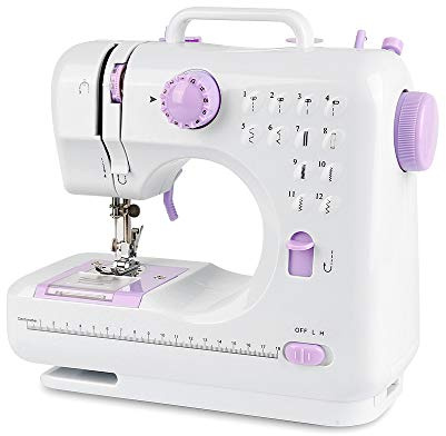 12 Stichmuster Nähmaschine für Kinder und Anfänger, Mini-Modell Mit Fußpedal, Arbeitslicht, für Zuhause, Einsteiger, DIY Begeisterte (505-Upgrade-Modell, Weißes Lila)