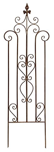 FRANK FLECHTWAREN Rankhilfe Metall Schwertlilie | Rankgitter handgearbeitet | 36 x 117 cm | Dunkelbraun antike Patina | wetterfest für Rosen Clematis Efeu | Garten Terrasse Hauswand
