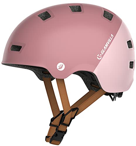 GLAMVILLA Skaterhelm Fahrradhelm Ultraleicht Stadthelm für Kinder/Damen/Herren,Verstellbar Unisex Schutzhelm für Skateboard E-Scooter Roller BMX,nur 260g/270/280g (Rosarot mit Rosa, L(57-61cm))