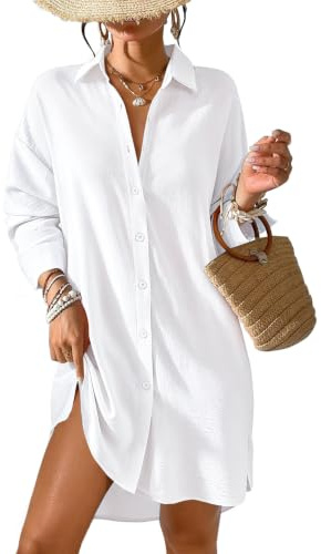 Tanmolo Damen Strandkleid Sommer Strandtunika Cover Up | Strandbluse, Strandhemd, Langer Schnitt, Leichtes Material, Strand und Urlaub