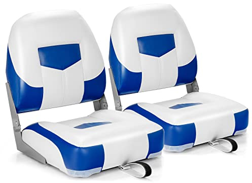 GOPLUS 2er Set Bootssitz, Bootsstuhl mit Klappbarer Rückenlehne, Hochelastischer Schaumstoff, PVC, PP, Wetterfest, Langlebig und Wasserdicht, UV- Beständig, Anglerstuhl für Yachten & Boote