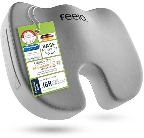 feela.® Orthopädisches Sitzkissen [3 Härtegrade] TESTSIEGER – Ergonomisches Sitzkissen für Bürostuhl & Auto – Schmerzlindernd, Steißbein entlastend, Sitzkomfort & Durchblutung fördernd (Weich)