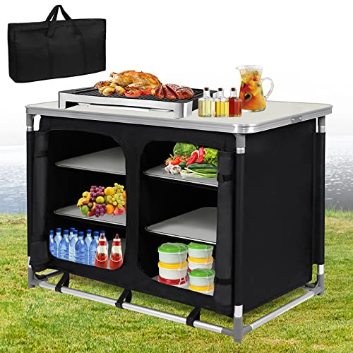 LZQ Campingküche Faltbar Campingschrank Klappbar Camping Küche mit Aluminiumgestell inkl. Tragetasche, Tragbar Campingküche Schrank Zeltschrank für Camping Reisen Garten Balkon Party (Type C)