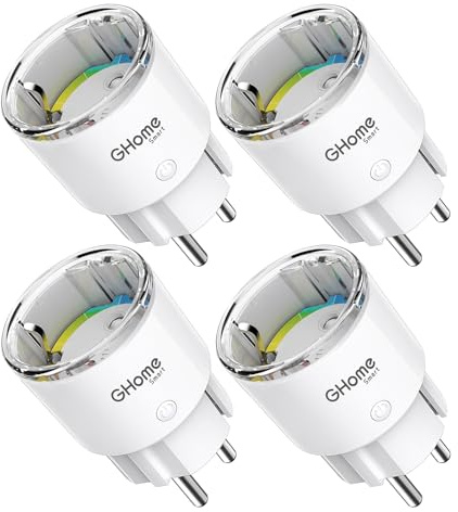 GHome Smart Steckdose mit Stromverbrauchsmessung, Kompakt 10A, 4er Pack | App-Steuerung, Kompatibel mit Alexa und Google Home, Zeitplan und Timer, TÜV-zertifiziertes Red Dot Design, Nur 2,4 GHz WLAN
