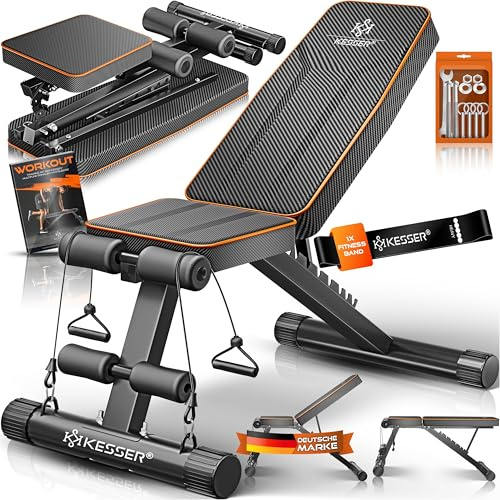 KESSER® Klappbare Hantelbank Multifunktionale Trainingsbank mit Rückenlehne 500kg Belastbarkeit | verstellbare Bank Fitnessgerät zum Bankdrücken | Ganzkörpertraining Schrägbank für Fitness & Training