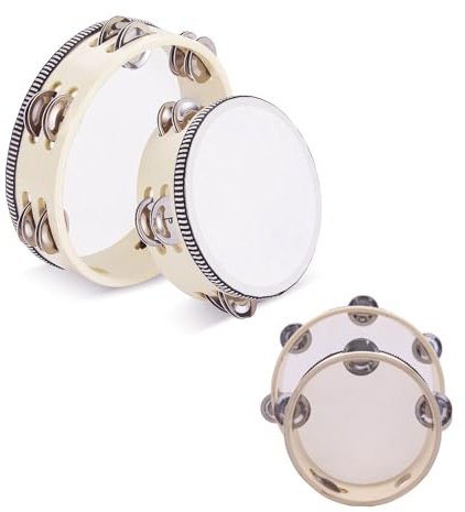 2 Stücke (6 Zoll und 8 Zoll) Handtrommeln für Kinder, Handheld Tamburin, Holz Tambourin, Tamburine mit Glöckchen, Hölzerne einreihige Handtrommel für Kinder, Tanz und Gesangsbegleitung