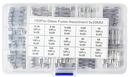 15 Values 150 Stück Sicherungen,Glassicherungen Sortiment Set 5x20mm Sicherung 250V Sicherungen 0,1 0,2 0,25 0,5 1 1,5 2 3 4 5 8 10 12 15 20A Verpackung in einer durchsichtigen Kunststoffbox