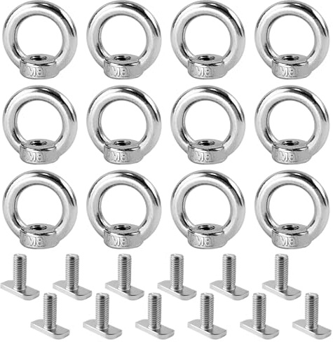 12 Stücke Augenschraube Set, Edelstahl M8-Augenmutter + M8-Hammerkopfschraube, Ösenschraube, zum Festziehen und Aufhängen, zum Stützen von Gegenständen und zum Einfachen Verbinden von Seilen (Silber)