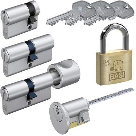 BASI | AS Schließzylinder | gleichschließend und frei kombinierbar | Viele Längen verfügbar | Profilzylinder für Haus und Wohnung | Knaufzylinder A:K30 mm B:30 mm