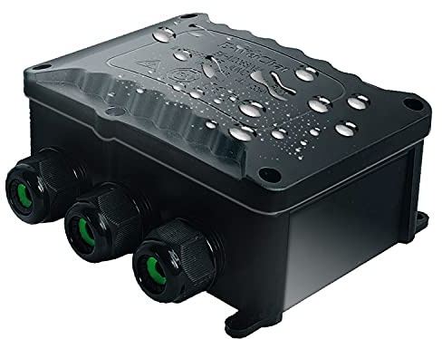 Abzweigdose Wasserdicht IP68 Ø5mm-Ø12mm TÜV 4 Wege Schwarz aus Einem Stück | Elektrischer Außen Verteilerdose für Garten | Outdoor | Boden Wasserdichte Abzweigdose aus Einem Stück Plastik