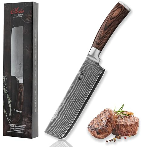 Wakoli EDIB Nakiri Messer aus echtem Damaststahl (VG10 Kern) mit 17,5 cm Klinge – Scharf, präzise & ergonomisch – Damastmesser mit Pakkaholzgriff in Geschenkbox – Küchenmesser für Julienne & Brunoise