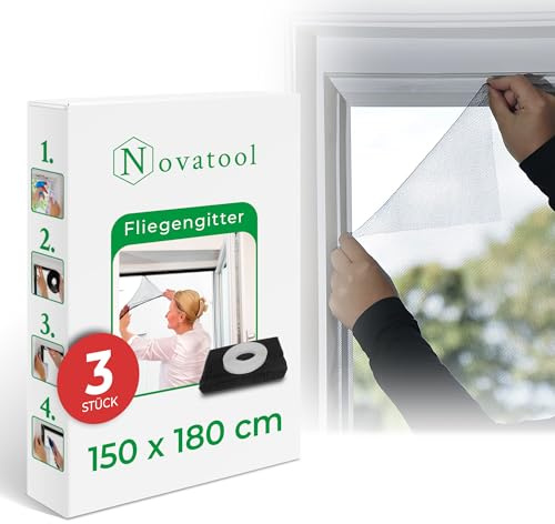 Novatool 3X Fliegengitter Fenster 150x180 anthrazit individuell kürzbar Insektenschutz Fliegennetz Fensternetz Mückennetz Mückengitter Fenstergaze (3, Fliegengitter)