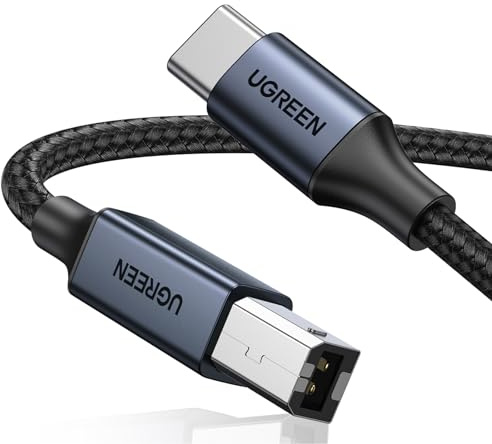 UGREEN USB C Druckerkabel USB B auf USB C Kabel Scannerkabel mit Nylonkabel und Aluminiumstecker kompatibel mit iPhone 15 Serie MacBook Matebook Canon Epson Drucker DAC MIDI Tastatur usw (Schwarz 1m)