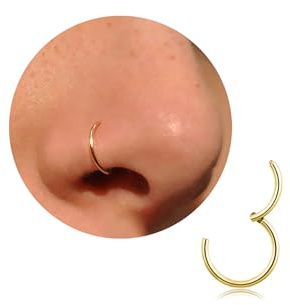 Nasenring Gold Silber dünn Nasenpiercing Ring Titan für Damen Herren 20G 18G 16G Septum Tragus Conch Ohrringe Lippenpiercing Nasen Piercing Ringe Schmuck 6mm/7mm/8mm/9mm/10mm (Golden-20g, 7mm)
