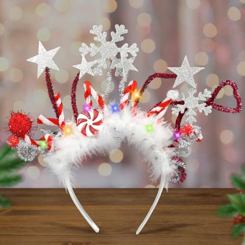 LED Weihnachts Haarreif, Kopfschmuck für Erwachsene und Kinder - Haarschmuck für Kostüme, Zubehör, Cosplay, Karneval, Party für Frauen und Mädchen (A)