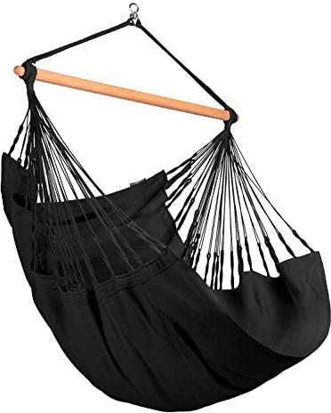 La Siesta®- Habana Hängesessel Comfort Size für Entspannung & Stil: 360° Drehgelenk, hochwertiges Bambusholz - GOTS-zertifizierte Baumwolle. (Onyx)
