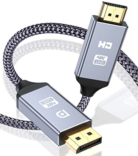 4K DisplayPort auf HDMI Kabel 2M,Unidirektionaler DP auf HDMI Verbindungskabel [Vergoldete,Geflochten,Aluminiumhülse],DP-Computer zu HDMI-Monitor Kompatibel für Monitor,Projektor,TV,AMD,NVIDIA