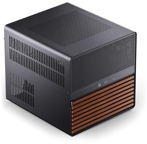 Jonsbo N5 NAS-Gehäuse – Würfelförmiges E-ATX Cube Case mit Platz für 16 Laufwerke, 8 Slots, Mesh-Design, Holzdekor, USB-C, ideal für NAS & Workstation, schwarz