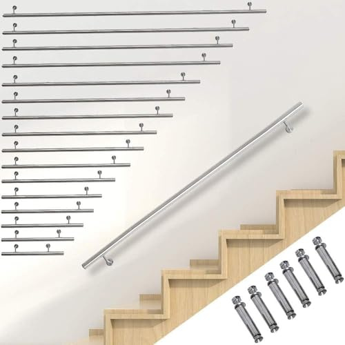 Melko Handlauf Treppe Wandhandlauf Edelstahl V2A 60 cm inkl. Wandhalterung | gebürstet und rostfrei, Ø 4,2 cm, mit Endkappen, Schrauben und Dübeln, für Innen- und Außenwand, auch im Badezimmer