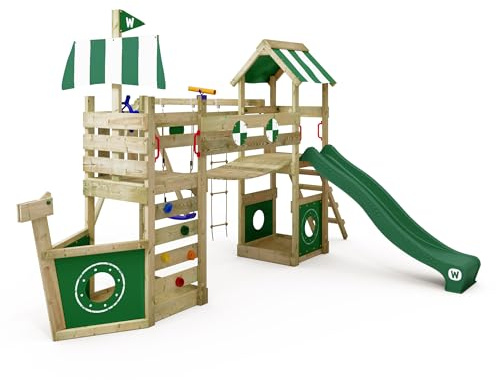 Wickey Spielturm StormFlyer mit Doppelschaukel, grün – aus Holz, für Kinder im Garten