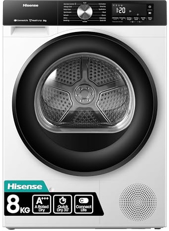 Hisense DH3S802BW3, 3S, 8KG, Kondensation mit Wärmepumpe, 16 Programme, ConnectLife, TwinAir, Weiß, Energieeffizienzklasse C