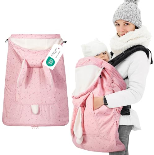 Orzbow Tragecover Babytrage Winter, Rosa Kaninchen | Universal Wintercover Babytrage, Regenschutz Babytrage, Abnehmbares Oberteil, Polarfleece-Futter, Wasserdichte