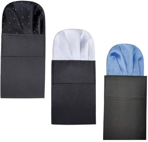 HARY Herren Einstecktuch Set - 3 Stück Vorgefaltete Seiden-Einstecktücher mit Halter | Elegantes Design für Anzug & Smoking | Schwarz & Weiß | Formstabil & Perfekt Sitzend
