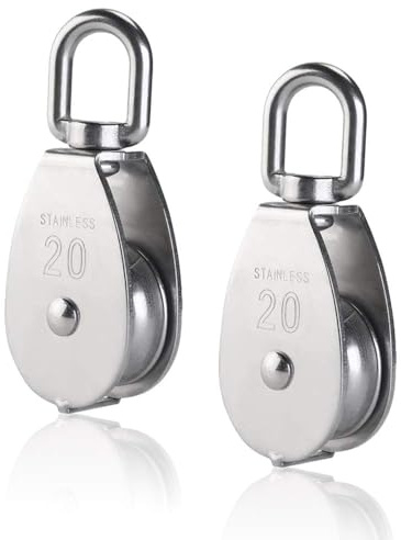 Umlenkrolle,2 Stück 20mm Schwenken Rolle,Schalen Riemenscheibe Roller für Seile,M20 Umlenkrolle Flaschenzug,Blockseilrolle Edelstahl,Edelstahlblock Seilrolle,Tragkraft 75kg
