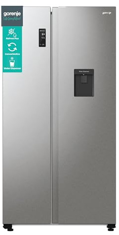 Gorenje NRR 9185 EAXLWD Side by Side Kühl-Gefrierkombination, Made in Europe, EEK E, NoFrostPlus, Inverter-Kompressor, Crisp Zone, ConvertActive Zone, FastFreeze, 178,6 cm, Edelstahl