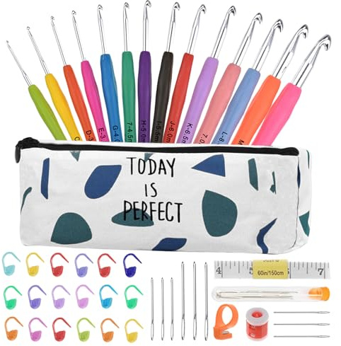 Häkelnadel Set 14 Stück Häkelset für Anfänger Wolle Zum Häkeln Stricken Nadeln Kit 2.0mm-10.0mm Ergonomische Soft Gummi Comfort Grip Häkelnadeln Kit mit Tragbaren Tasche
