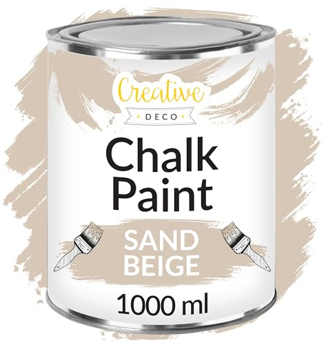 Creative Deco Beige Kreidefarbe 1000 ml | Möbellack, Möbelfarbe ohne Schleifen | Für Landhaus, Vintage-Stil, Decoupage, Möbel-Renovierung | Matt Abwaschbar | Wisch- und Gradient-Effekt möglich