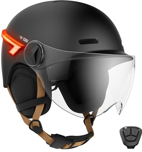 CASR Glow Fahrradhelm Damen Herren mit Licht und Visier, Fahrradhelm Erwachsene – LED Helm E-Bike, Roller, Blinker, Fernbedienung, USB-C, abnehmbare Ohrpolster, verstellbar, Größe L, Schwarz Matt