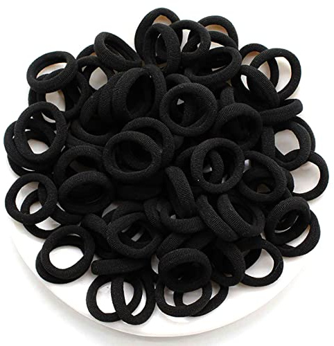 100 Stück Elastisch Haargummis Klein, Baby Haargummis, Soft Baumwolle Mini Haarband, Ohne Metall Haargummis, Pferdeschwanz Inhaber Perfekt für Kinder, Babys, kleine Mädchen, Schwarz