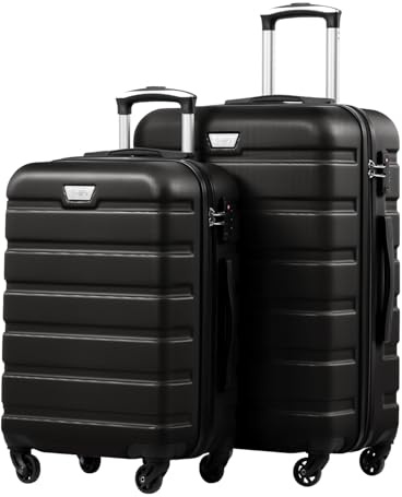 COOLIFE 2-Teiliges Kofferset, Der Ideale Begleiter für Ihre Familienreisen. M+L, PC+ABS, Hartschale, Leicht Robuster, Koffer mit 360° Spinner Räder, YKK Reißverschluss, TSA Zahlenschloss, Schwarz