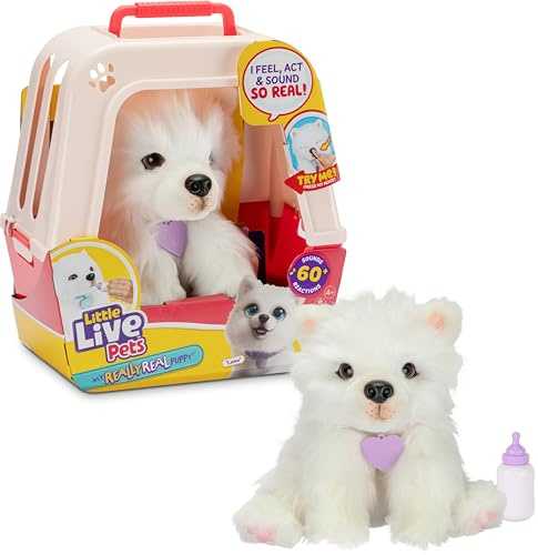 LLP Little Live Pets My Really Real Puppy – Luna; Interaktiver Welpe; 60+ Geräusche/Reaktionen; realistisches Aussehen; 1 aus 72 Varianten; Spielset mit Transportbox; Batterien enthalten; ab 5 Jahren