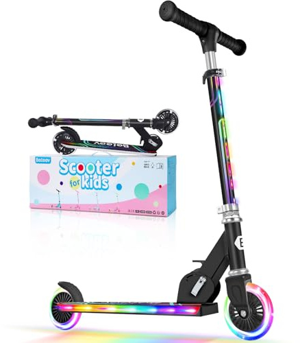 BELEEV V2 Roller Kinder Scooter 6 Jahre, Upgrade mit LED Leuchtenden Rädern | Lenksäule und Deck, Höhenverstellbar, Hinterradbremse, Faltbare Scooter Kinder 4 Jahre Mädchen Jungen, für 3-12 Jahren