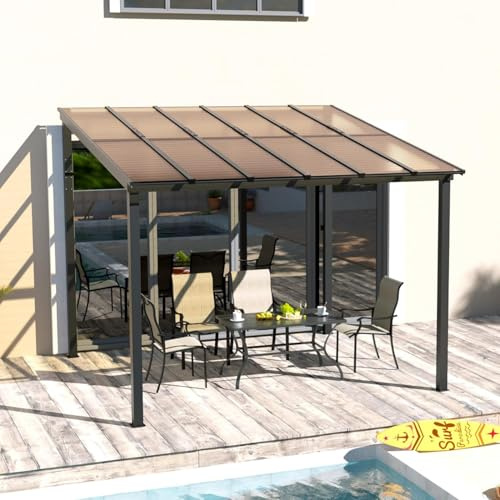 UDPATIO Terrassenüberdachung Borneo 3x3 m mit 6mm Doppelstegplatten aus Polykarbonat Stabilem Stahlrahmen und UV-Polycarbonat Dach für Garten, Terrasse, Champagner