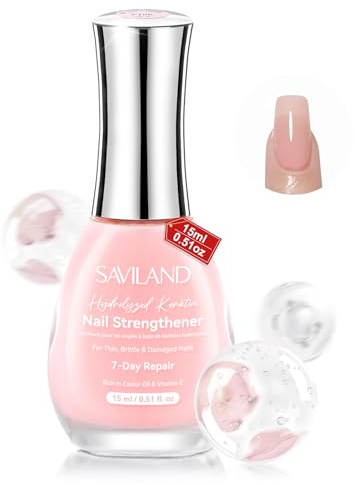 SAVILAND Nagelhärter Extra Stark 15ML: Gloss Shine Nagellack für Brüchige Nägel, Profi Nail Strengthener Reich an Keratin Rizinusöl Nagelhautöl mit Farbe Rosa