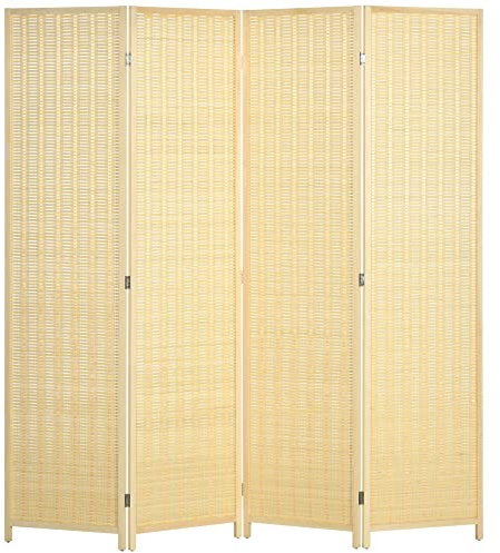 HOMCOM Paravent 4-teilig 180 x 180 cm Raumteiler Trennwand aus Bambus, Faltbar Sichtschutz Stellwand Raumtrenner für Wohnzimmer Natur