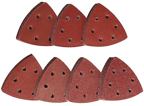 STEBRUAM Deltaschleifer Schleifpapier Dreieckschleifer, 70 Stück Delta Schleifpapier Klett Schleifpapier Deltaschleifer Gemischt je 10 Blatt 60 80 120 180 240 320 400 für Schleifdreiecke 93x93x93mm