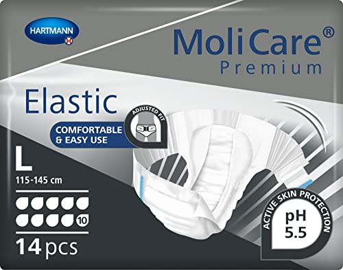 MoliCare premium Elastic Inkontinenzslips – 10 Tropfen | Hochsaugfähige Einwegwindeln für Männer und Frauen mit sehr schwerer Inkontinenz für die Nacht | Größe L | 14 Stück