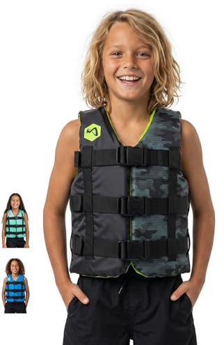MESLE Schwimmweste Kinder H210 Junior mit Schrittgurt, 25-40 kg, Schwimmhilfe für Mädchen & Jungs, Leichte 50N Auftriebsweste 6-10 Jahre, Prallschutzweste Kind für SUP, Kajak