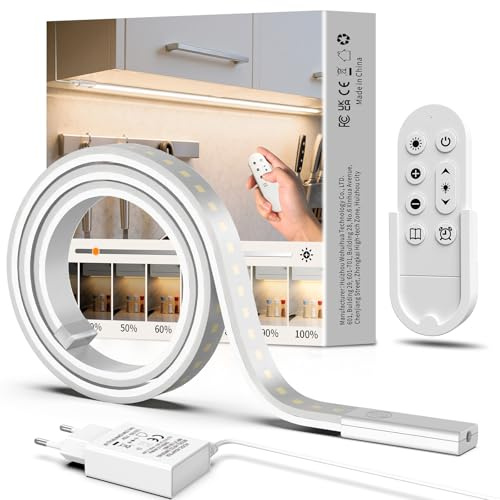 SIBI LIGHTING Unterbauleuchte Küche LED 1M Lichtleiste mit Fernbedienung | Dimmbar, 1090lm, Selbstklebend Flexibel Silikon, 24V Netzteil, Unterschrank Beleuchtung für Küche, Schlafzimmer, Wohnzimmer