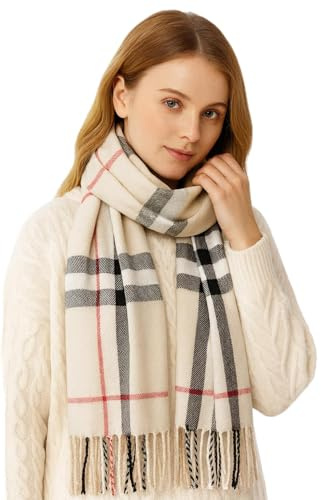 KARMA.DIEM Premium Schal – Cashmere Merino Touch – Luxuriös Weich & Warm – Braun Kariert – 180x65 cm Unisex Pashmina Stola für Damen & Herren (Beige Kariert)