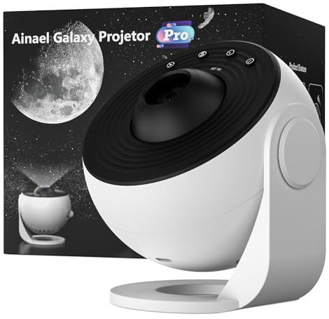 Ainael Sternenhimmel Projektor, Galaxy Star Planetarium Weltraum Sternenprojektor Nachtlicht mit 3 HD Glasscheiben, Galaxy Projektor Pro für Kind Erwachsene Schlafzimmer Weihnacht (Schwarz Weiß)