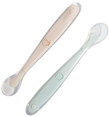 Tomedeks Babylöffel aus Silikon weich gebogen Baby Fütterlöffel Breilöffel Weich-Ab 1 Monate-Baby Löffel Set Bunt (2 Stück)