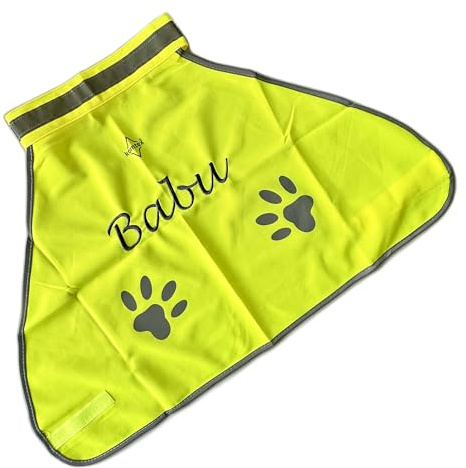 Schnoschi Hunde Sicherheitsweste mit Bestickung, Neongelb, L | Personalisiert mit Namen/Wunschtext/Initialen, Reflektierend, Hohe Sichtbarkeit, Individuelle Bestickung